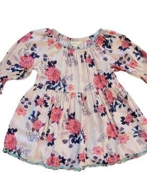 Matilda Jane Girls Great Delight Floral Rayon Pink Tunic Top Ruffle Sleeve Sz 4